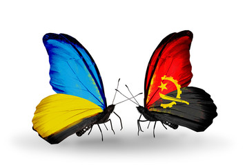 Two butterflies with flags Ukraine and Angola