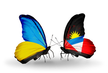 Two butterflies with flags Ukraine and Antigua and Barbuda