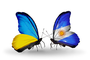 Two butterflies with flags Ukraine and Argentina
