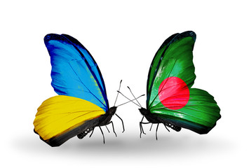 Two butterflies with flags Ukraine and Bangladesh