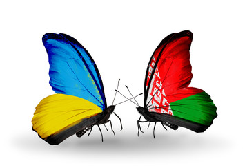 Two butterflies with flags Ukraine and Belarus