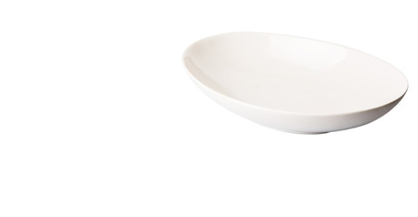Empty white oval salad bowl over white background 