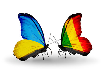Two butterflies with flags Ukraine and Mali