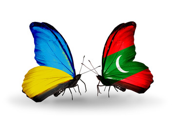 Two butterflies with flags  Ukraine and Maldives
