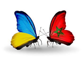 Two butterflies with flags Ukraine and  Morocco