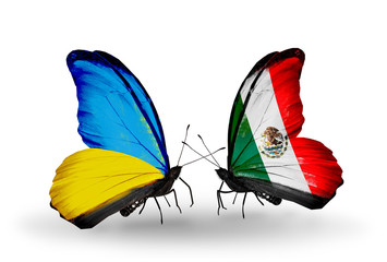 Two butterflies with flags Ukraine and Mexico