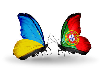 Two butterflies with flags  Ukraine and Portugal