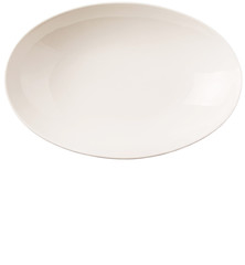 Empty white oval salad bowl over white background 