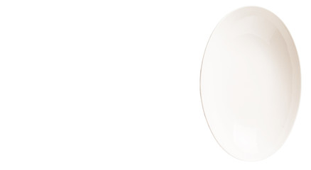 Empty white oval salad bowl over white background 
