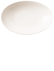 Empty white oval salad bowl over white background 