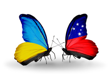 Two butterflies with flags Ukraine and Samoa