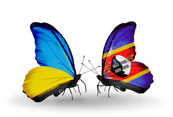 Two butterflies with flags Ukraine and Swaziland
