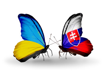 Two butterflies with flags Ukraine and Slovakia