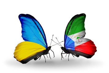 Two butterflies with flags Ukraine and Equatorial Guinea