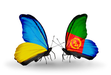 Two butterflies with flags Ukraine and Eritrea