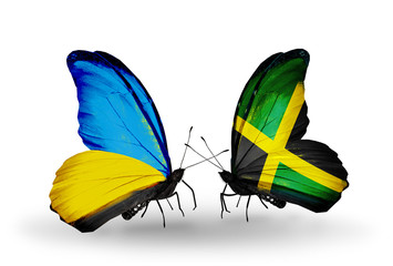 Two butterflies with flags Ukraine and  Jamaica