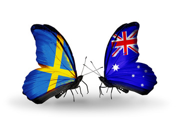 Two butterflies with flags Sweden and Australia
