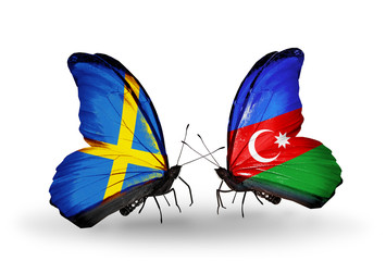 Two butterflies with flags Sweden and Azerbaijan