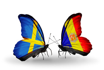 Two butterflies with flags  Sweden and Andorra