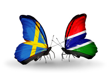 Two butterflies with flags Sweden and Gambia