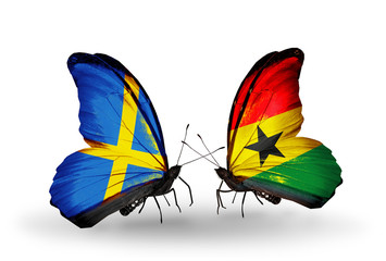 Two butterflies with flags Sweden and Ghana