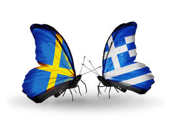 Two butterflies with flags Sweden and Greece