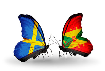 Two butterflies with flags Sweden and Grenada