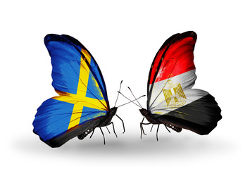Two butterflies with flags  Sweden and  Egypt