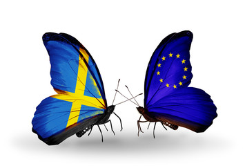 Two butterflies with flags Sweden and EU