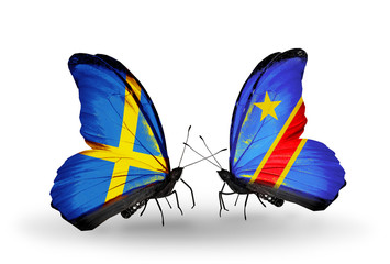 Two butterflies with flags Sweden and Kongo