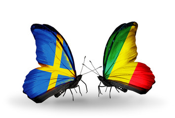 Two butterflies with flags Sweden and Kongo