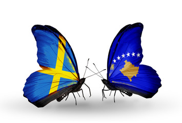 Two butterflies with flags Sweden and Kosovo
