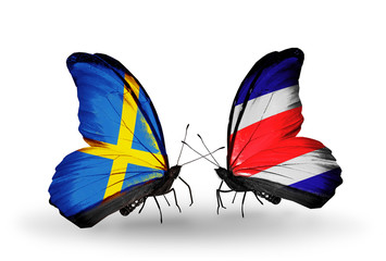 Two butterflies with flags Sweden and Costa Rica