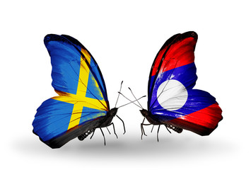 Two butterflies with flags Sweden and Laos