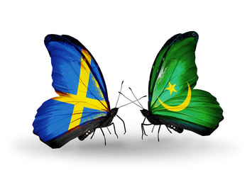 Two butterflies with flags Sweden and Mauritania