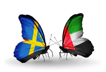 Two butterflies with flags Sweden and UAE