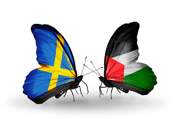 Two butterflies with flags Sweden and Palestine