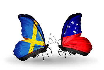Two butterflies with flags Sweden and Samoa