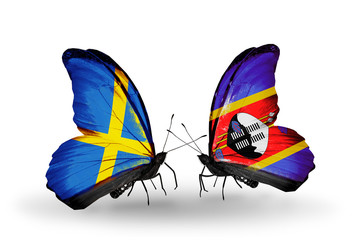 Two butterflies with flags Sweden and Swaziland