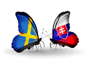 Two butterflies with flags Sweden and Slovakia