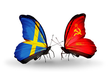 Two butterflies with flags Sweden and Soviet Union