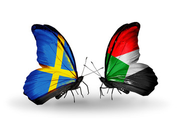Two butterflies with flags Sweden and Sudan