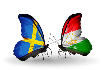 Two butterflies with flags Sweden and Tajikistan