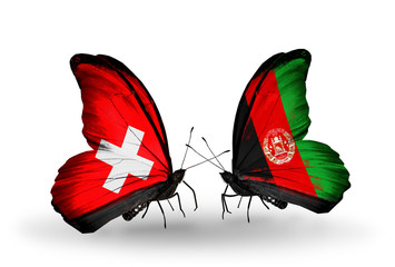 Two butterflies with flags Switzerland and Afghanistan
