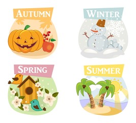 Four seasons flat icons: winter, spring, summer, autumn