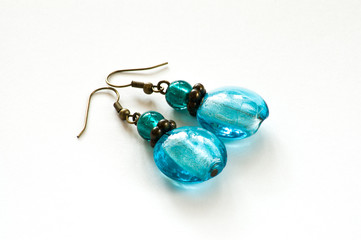 Hand crafted earrings with blue venetian glass
