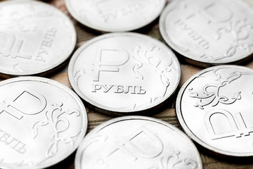 Close-up of one Russian ruble coin