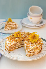 Layered honey cake with chantilly cream