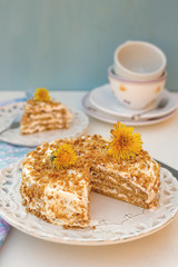 Layered honey cake with chantilly cream