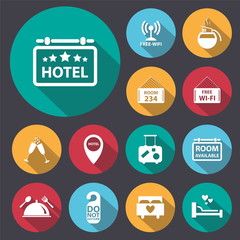 flat long shadow hotel icon set